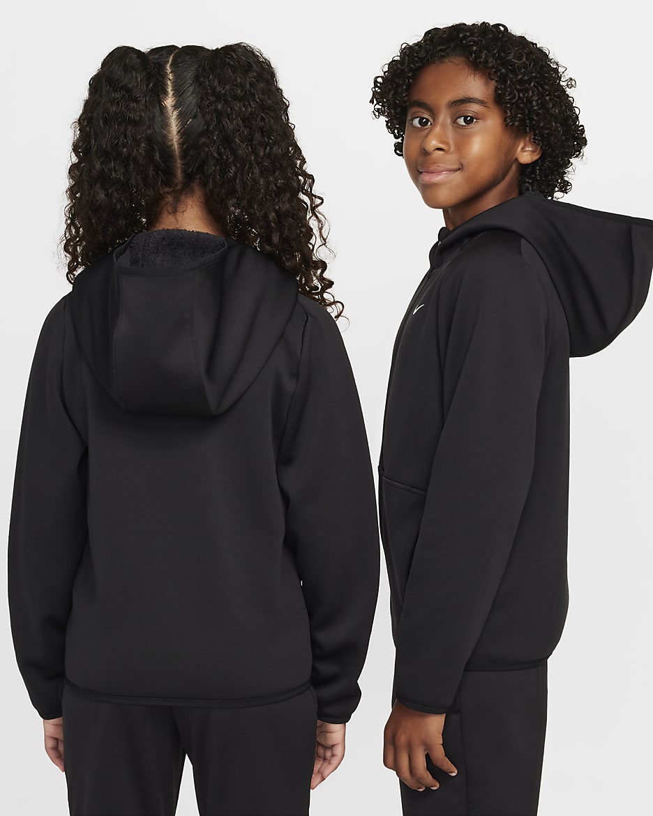 Nike Older Kids Therma FIT Winterized Training Hoodie Black Polyester 50 Recycled Polyester